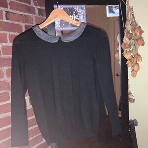 Maje Paris soft black sweater ● Peter Pan collar ● Cotton-Wool-Cashmere ● Small